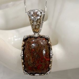 Dino Bone Jenipapo Andalusite 14K YG Sterling Silver Pendant Necklace